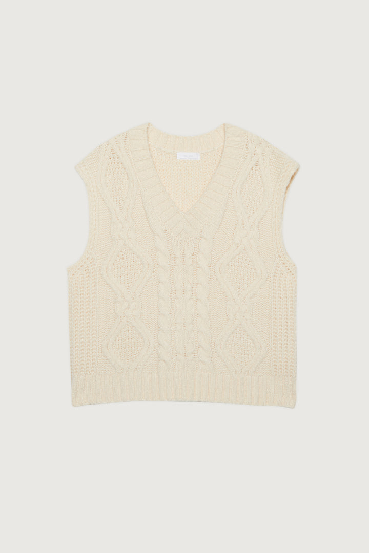 CABLE KNIT VEST in Cream — alternate angle