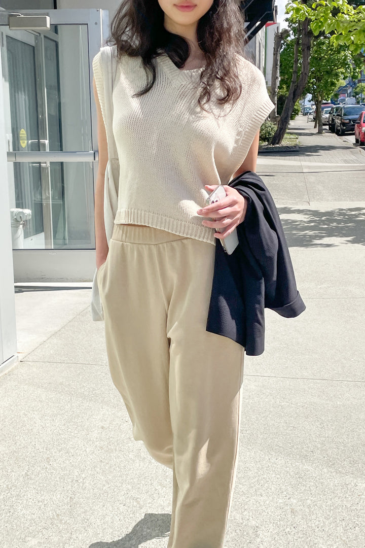 V-NECK VEST in Cream — alternate angle